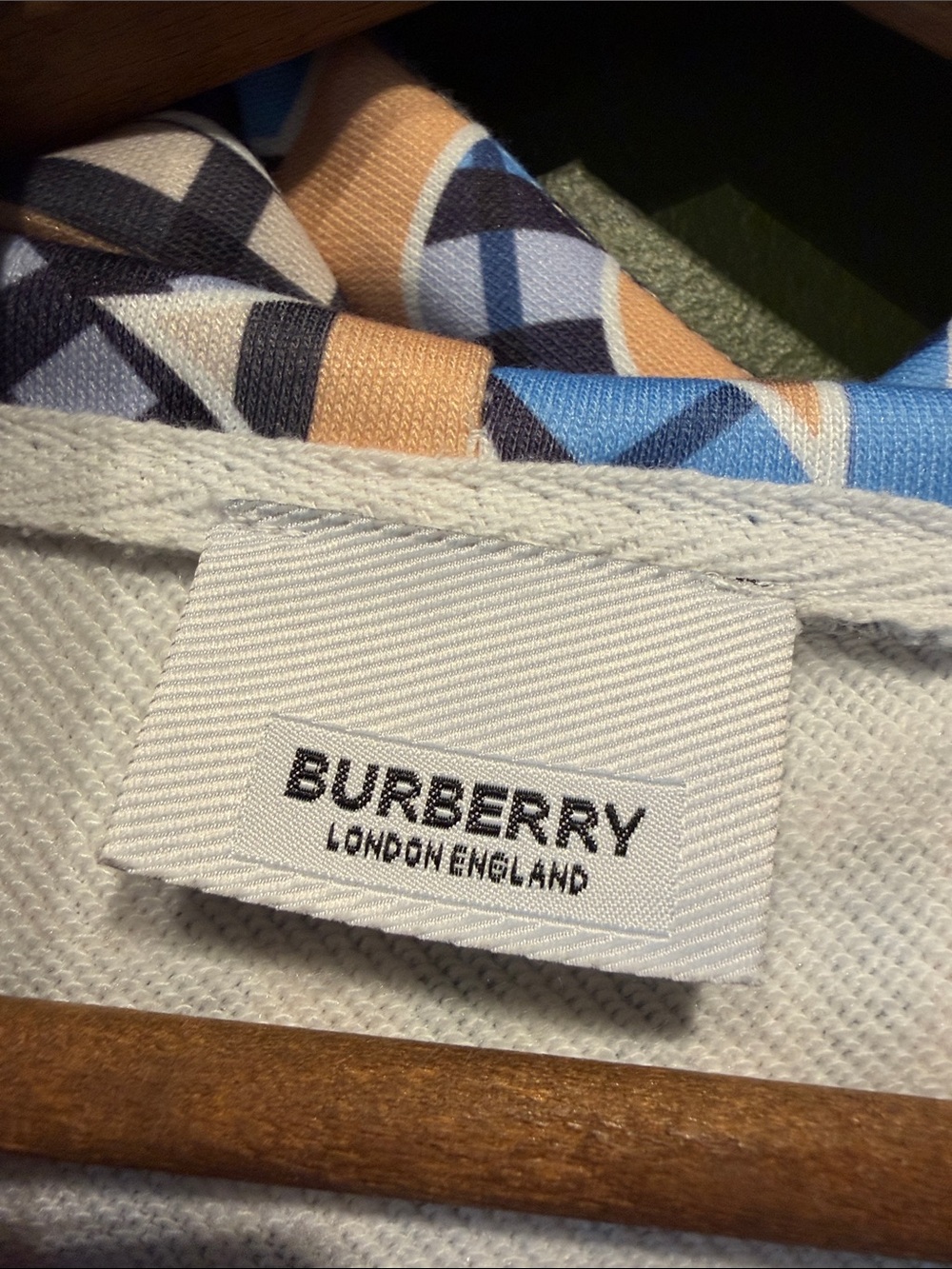 Burberry Men's Lloyd Vintage Patterned Logo Pullover Hoodie in Blue and Tan - Picture 2 of 7